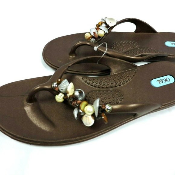 Oka B Sandals M / L Shell Brown Bronze Flip Flop - Picture 9 of 9